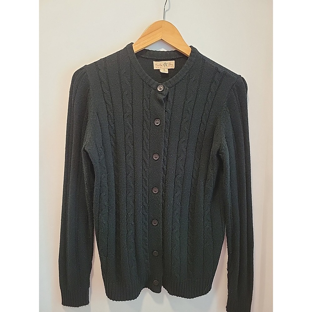 Vintage Turtle Bay Womens Size Small Cableknit Cardigan Sweater Black Button Up